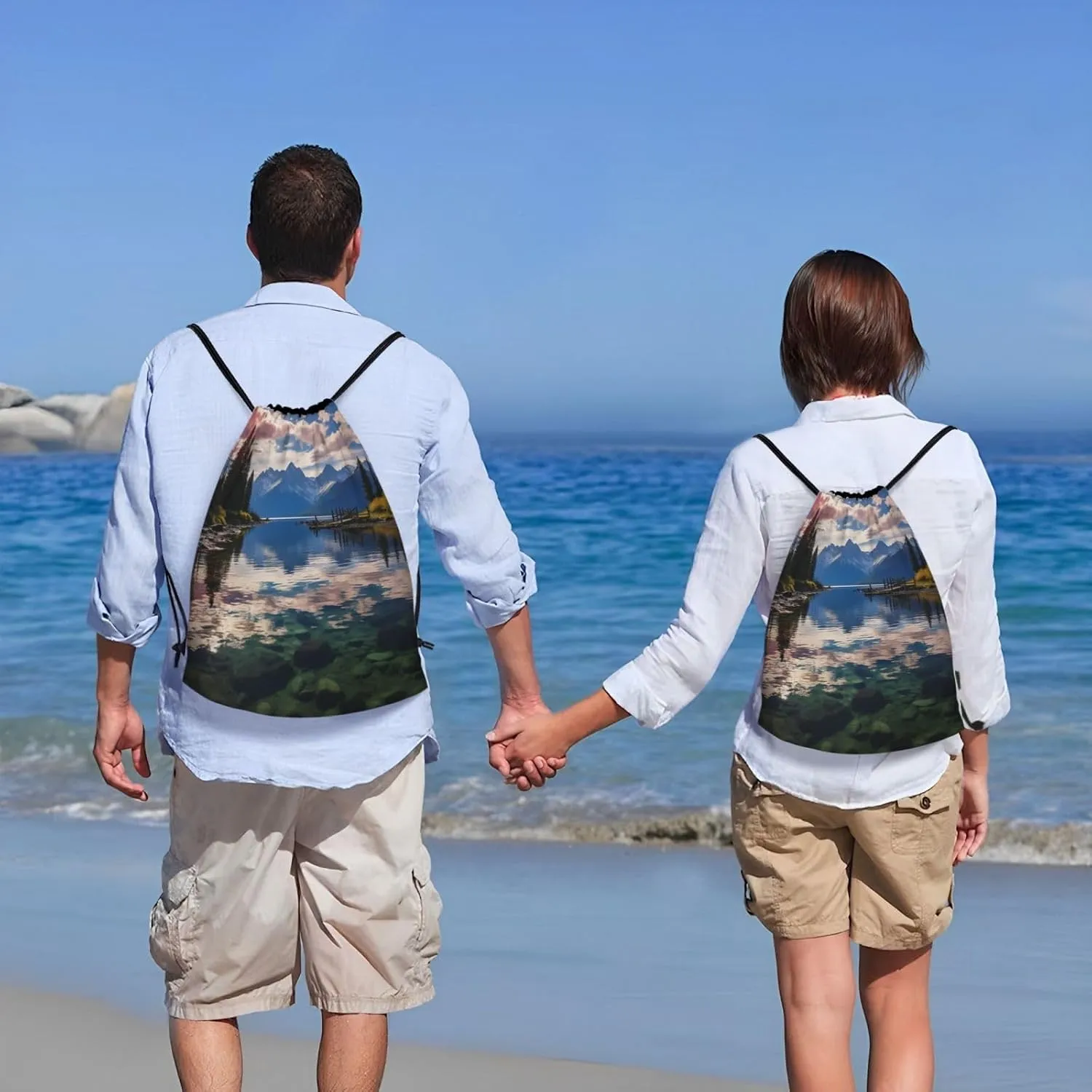 Drawstring Backpack Waterproof String Bag National park lake Sport Gym Sackpack Lightweight Cinch Bag
