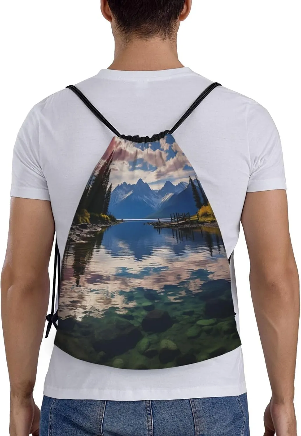 Drawstring Backpack Waterproof String Bag National park lake Sport Gym Sackpack Lightweight Cinch Bag