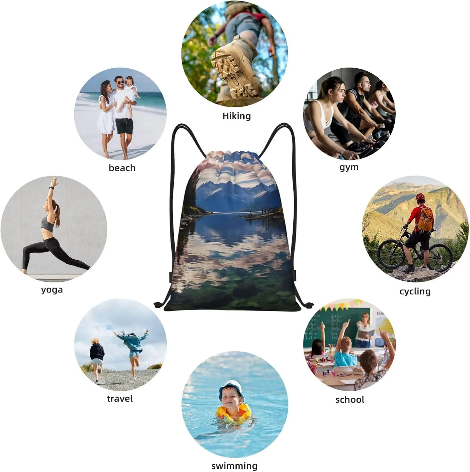 Drawstring Backpack Waterproof String Bag National park lake Sport Gym Sackpack Lightweight Cinch Bag