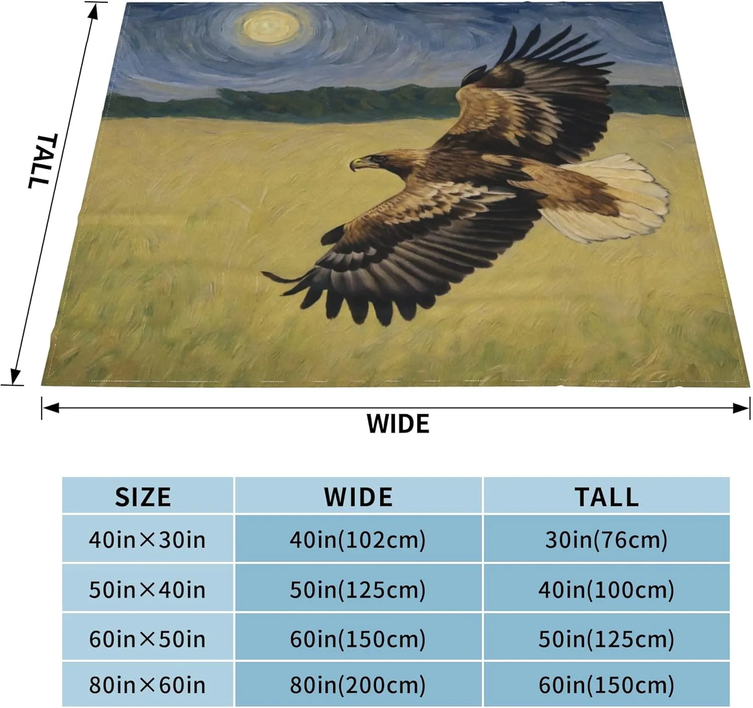 Eagle Prairie Abstract Art Oil Painting Flannel Throw Blanket Super Soft Comfortable Touch and Warm Suitable for Room Decoration Sofa Bed and Camping in The Wild Four Seasons Use