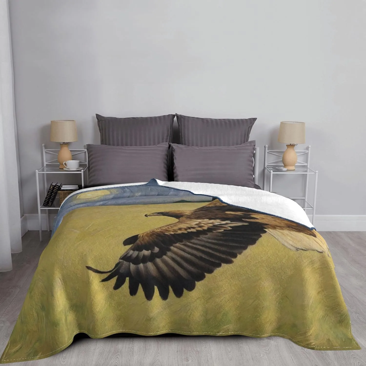 Eagle Prairie Abstract Art Oil Painting Flannel Throw Blanket Super Soft Comfortable Touch and Warm Suitable for Room Decoration Sofa Bed and Camping in The Wild Four Seasons Use