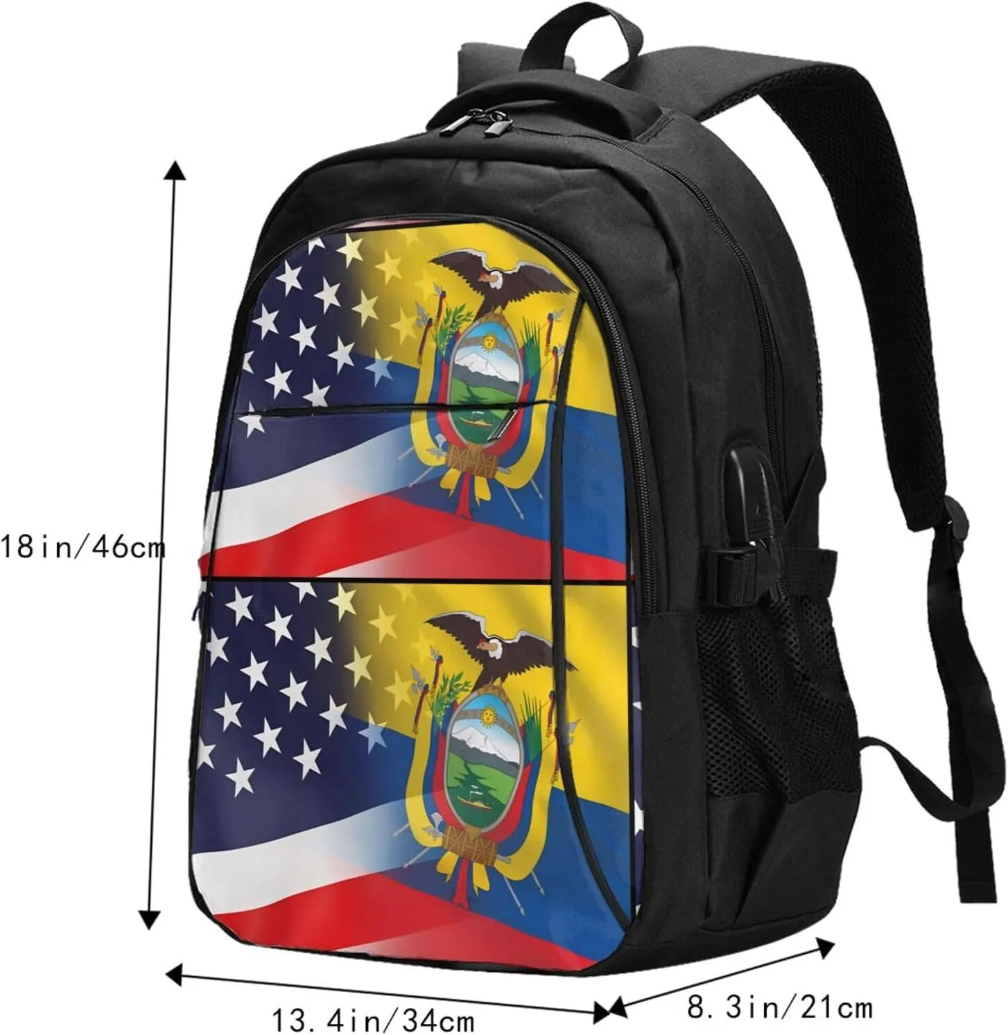 Ecuador American Flag Travel Backpacks Casual Backpack Large Capacity Laptop Rucksack Luggage Daypacks with USB Charging Port Multi-Pockets Bags for Hiking