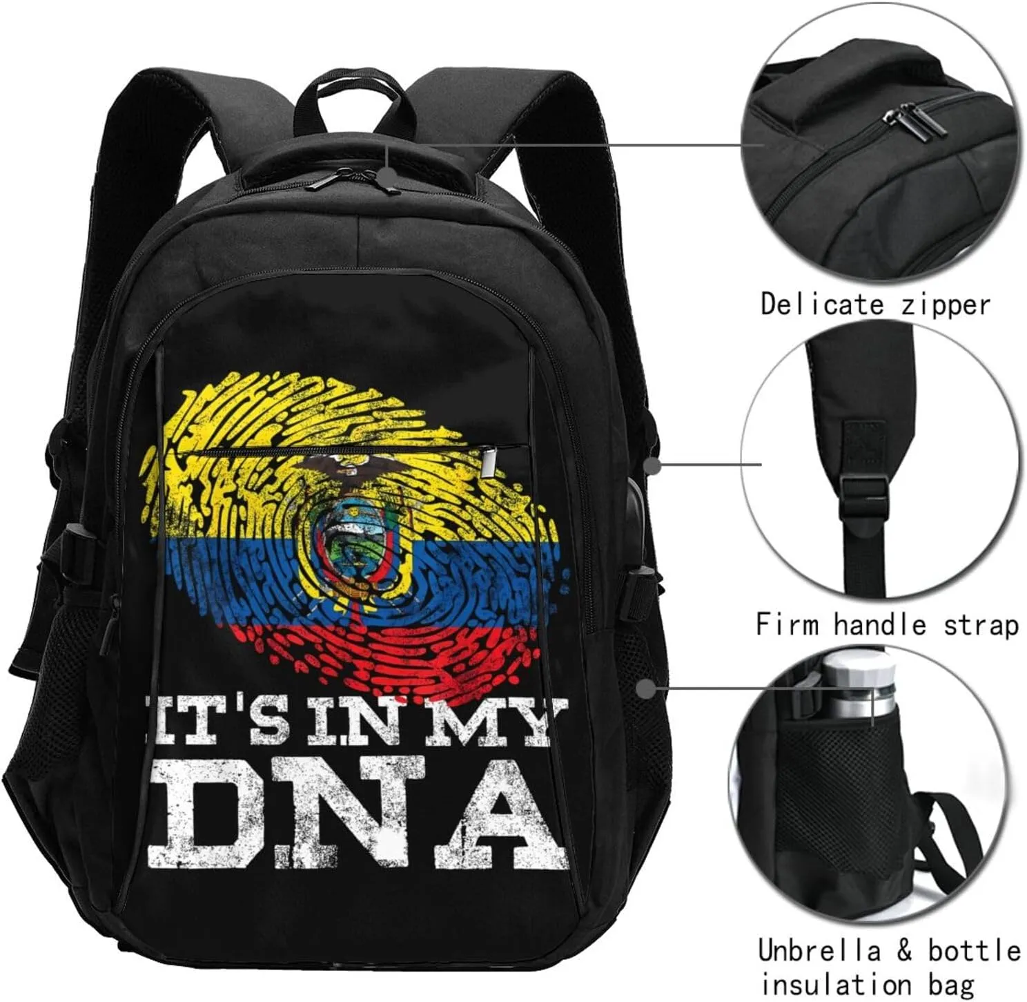 Ecuadorian Hispanic Ecuador Flag Travel Backpacks Casual Backpack Large Capacity Laptop Rucksack Luggage Daypacks with USB Charging Port Multi-Pockets Bags for Hiking