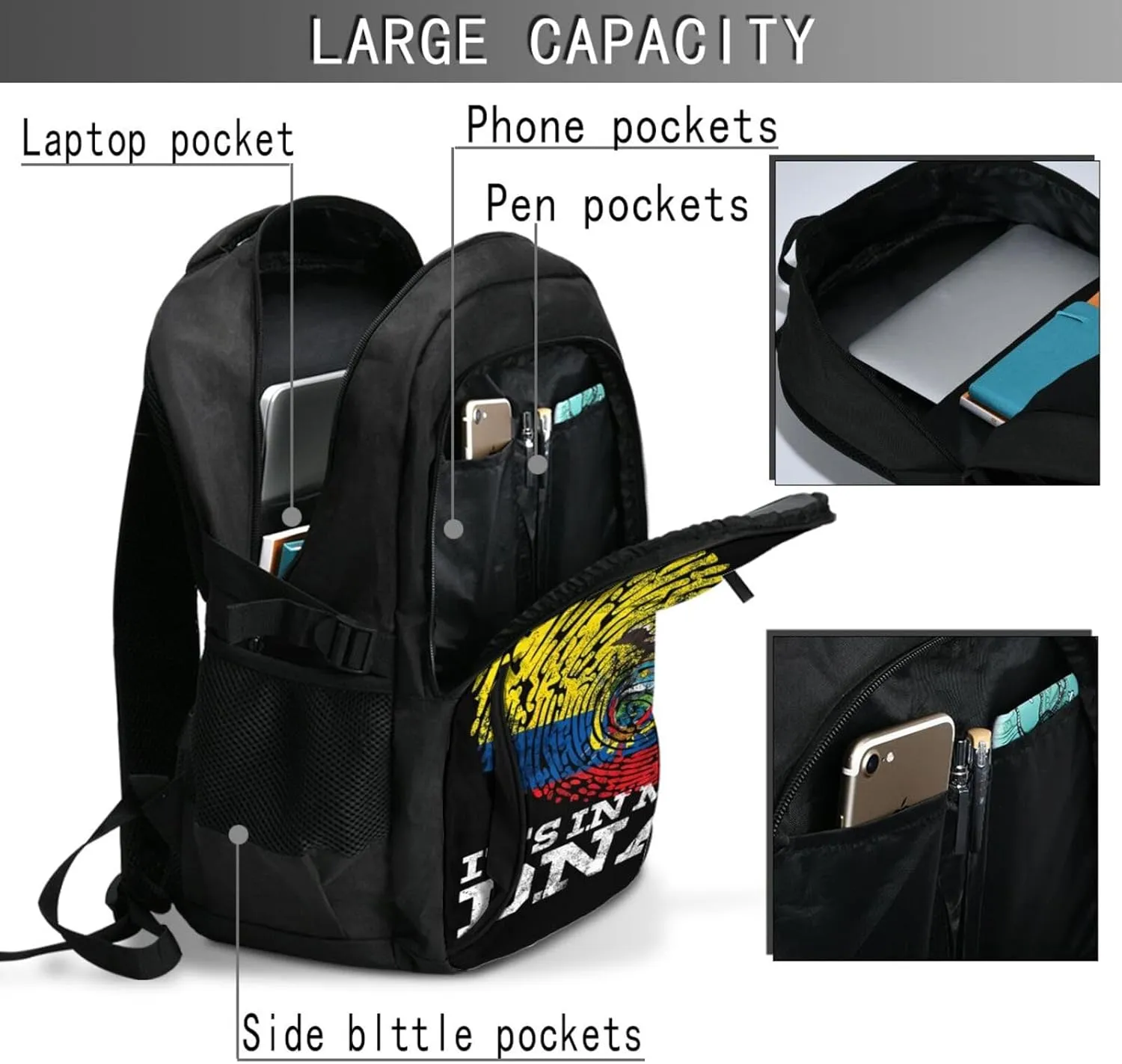 Ecuadorian Hispanic Ecuador Flag Travel Backpacks Casual Backpack Large Capacity Laptop Rucksack Luggage Daypacks with USB Charging Port Multi-Pockets Bags for Hiking