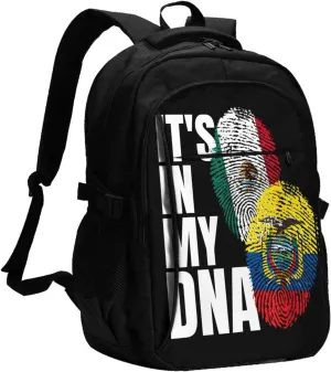 Ecuadorian Mexican Mix Flag Travel Backpacks Casual Backpack Large Capacity Laptop Rucksack Luggage Daypacks with USB Charging Port Multi-Pockets Bags for Hiking