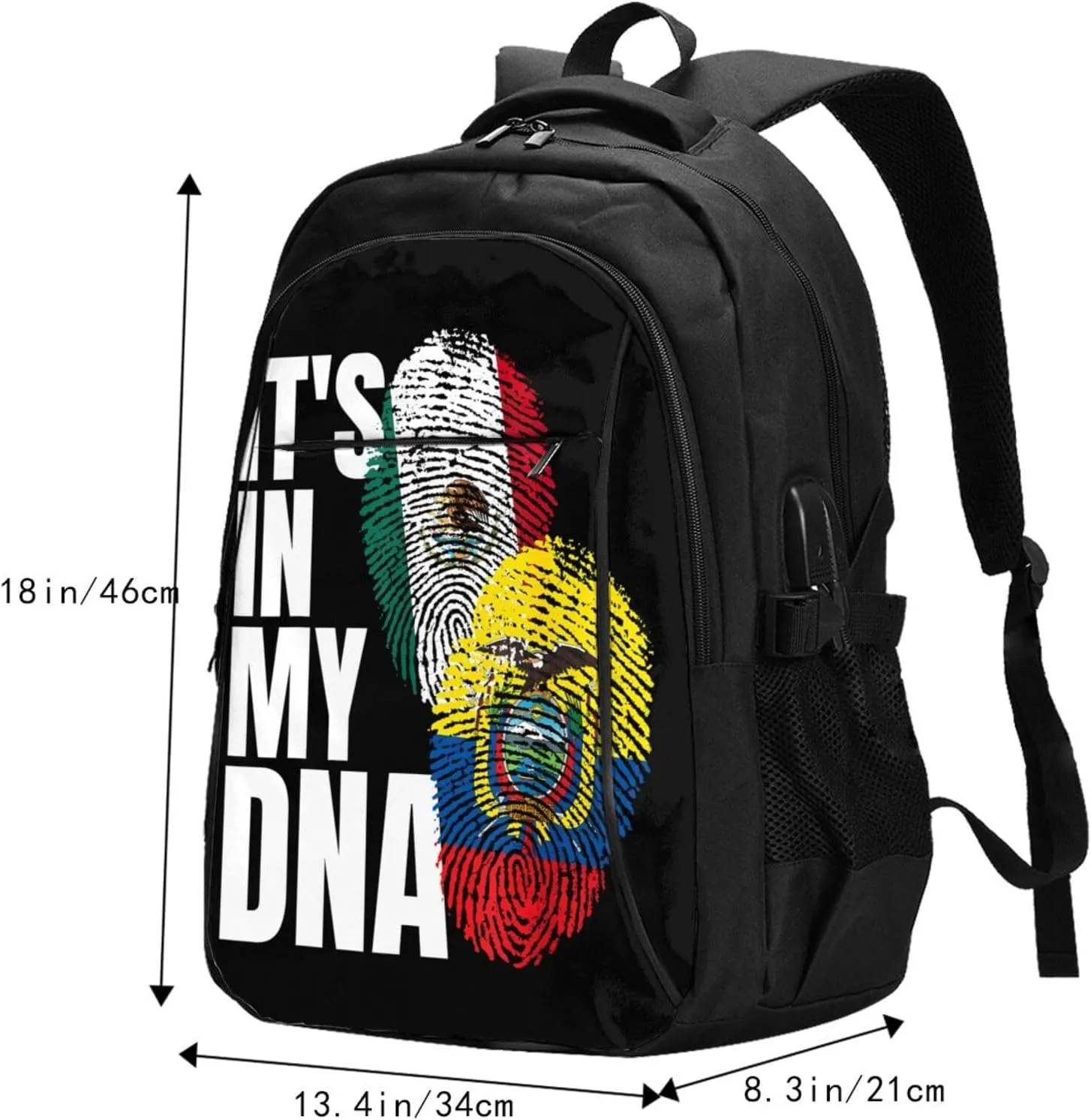 Ecuadorian Mexican Mix Flag Travel Backpacks Casual Backpack Large Capacity Laptop Rucksack Luggage Daypacks with USB Charging Port Multi-Pockets Bags for Hiking