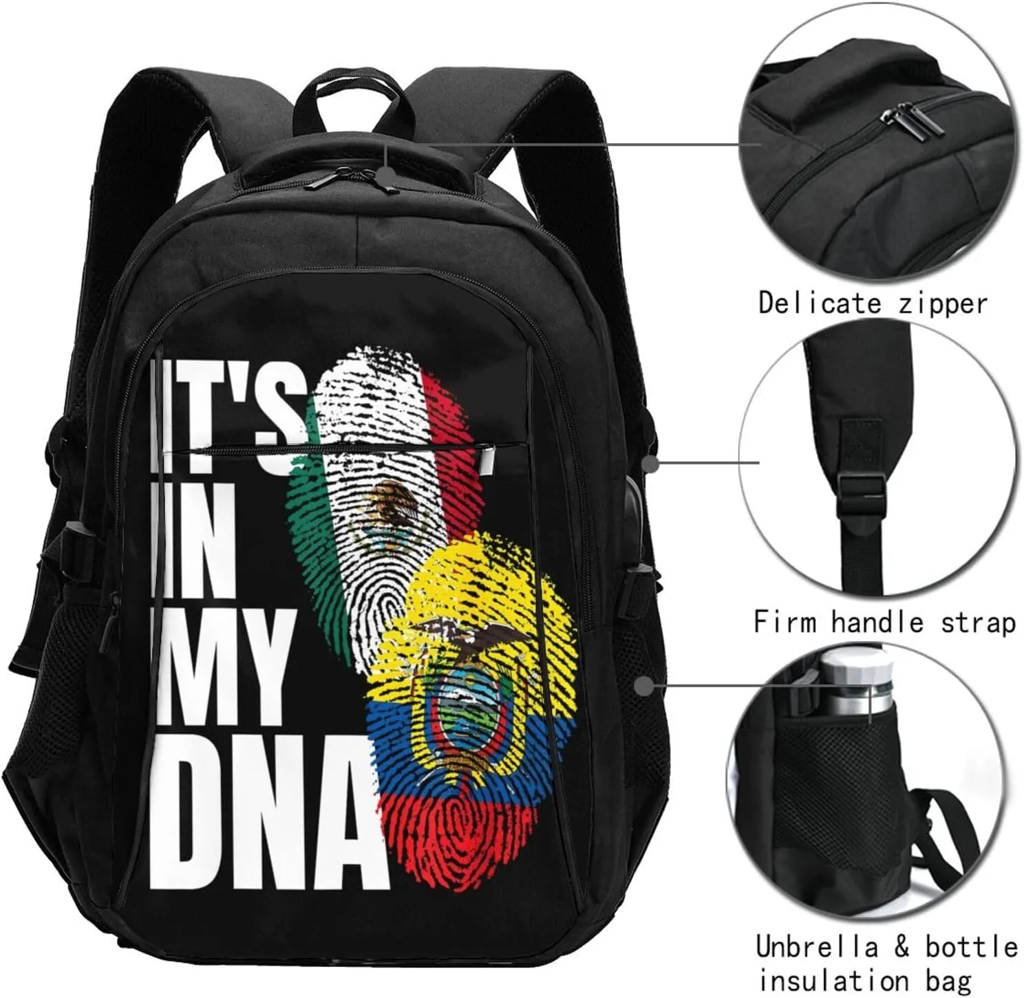 Ecuadorian Mexican Mix Flag Travel Backpacks Casual Backpack Large Capacity Laptop Rucksack Luggage Daypacks with USB Charging Port Multi-Pockets Bags for Hiking