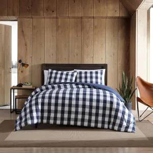 Eddie Bauer - Queen Comforter Set, Reversible Cotton Bedding with Matching Shams, Stylish Plaid Home Decor (Lakehouse Blue, Queen)