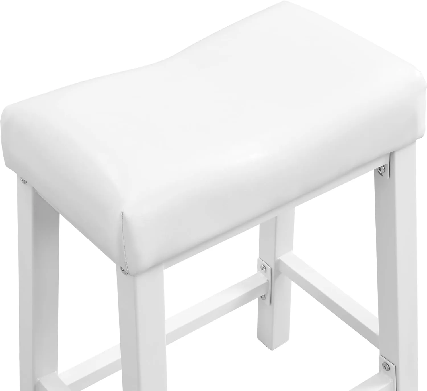 eHemco Heavy-Duty Padded Faux Leather Saddle Seat Kitchen Counter Barstools, 29 Inches, White, Set of 2
