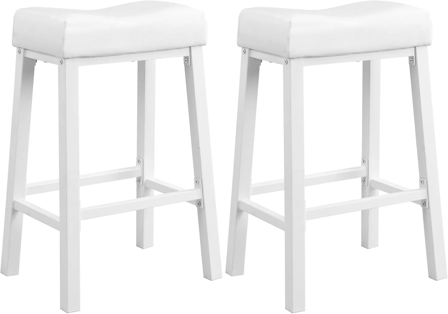 eHemco Heavy-Duty Padded Faux Leather Saddle Seat Kitchen Counter Barstools, 29 Inches, White, Set of 2