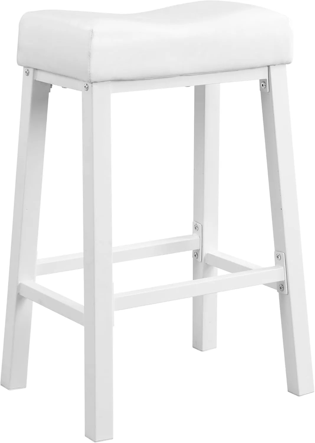 eHemco Heavy-Duty Padded Faux Leather Saddle Seat Kitchen Counter Barstools, 29 Inches, White, Set of 2