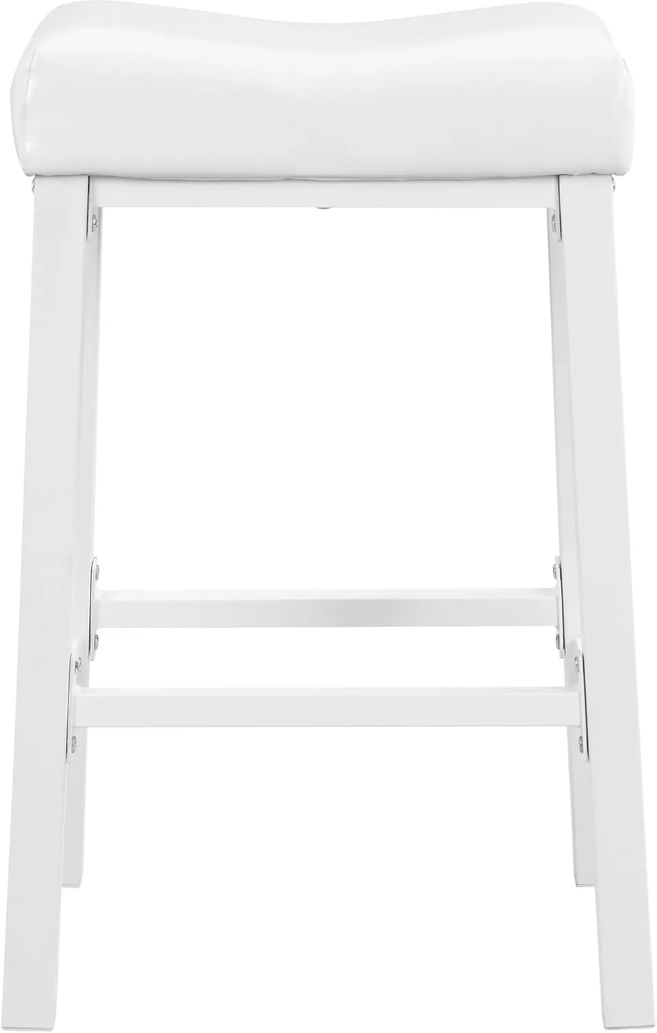 eHemco Heavy-Duty Padded Faux Leather Saddle Seat Kitchen Counter Barstools, 29 Inches, White, Set of 2