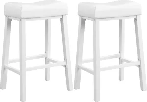 eHemco Heavy-Duty Padded Faux Leather Saddle Seat Kitchen Counter Barstools, 29 Inches, White, Set of 2