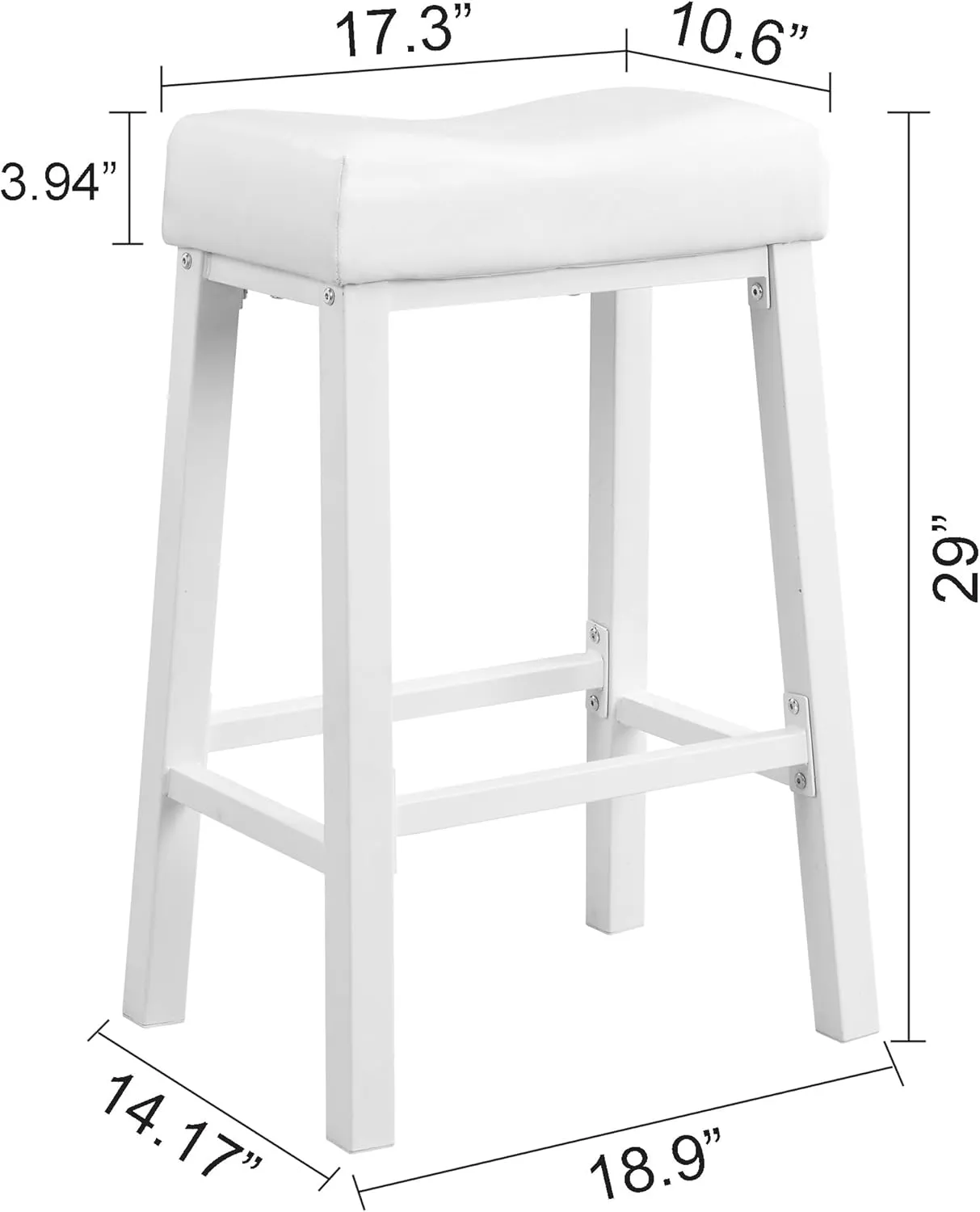 eHemco Heavy-Duty Padded Faux Leather Saddle Seat Kitchen Counter Barstools, 29 Inches, White, Set of 2