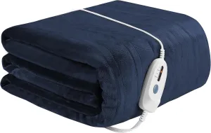 Electric Blanket Heated 72"x84" Full Size Flannel Heated Blanket with 4 Heating Levels & 10 Hours Auto Off, Machine Washable - Dark Blue