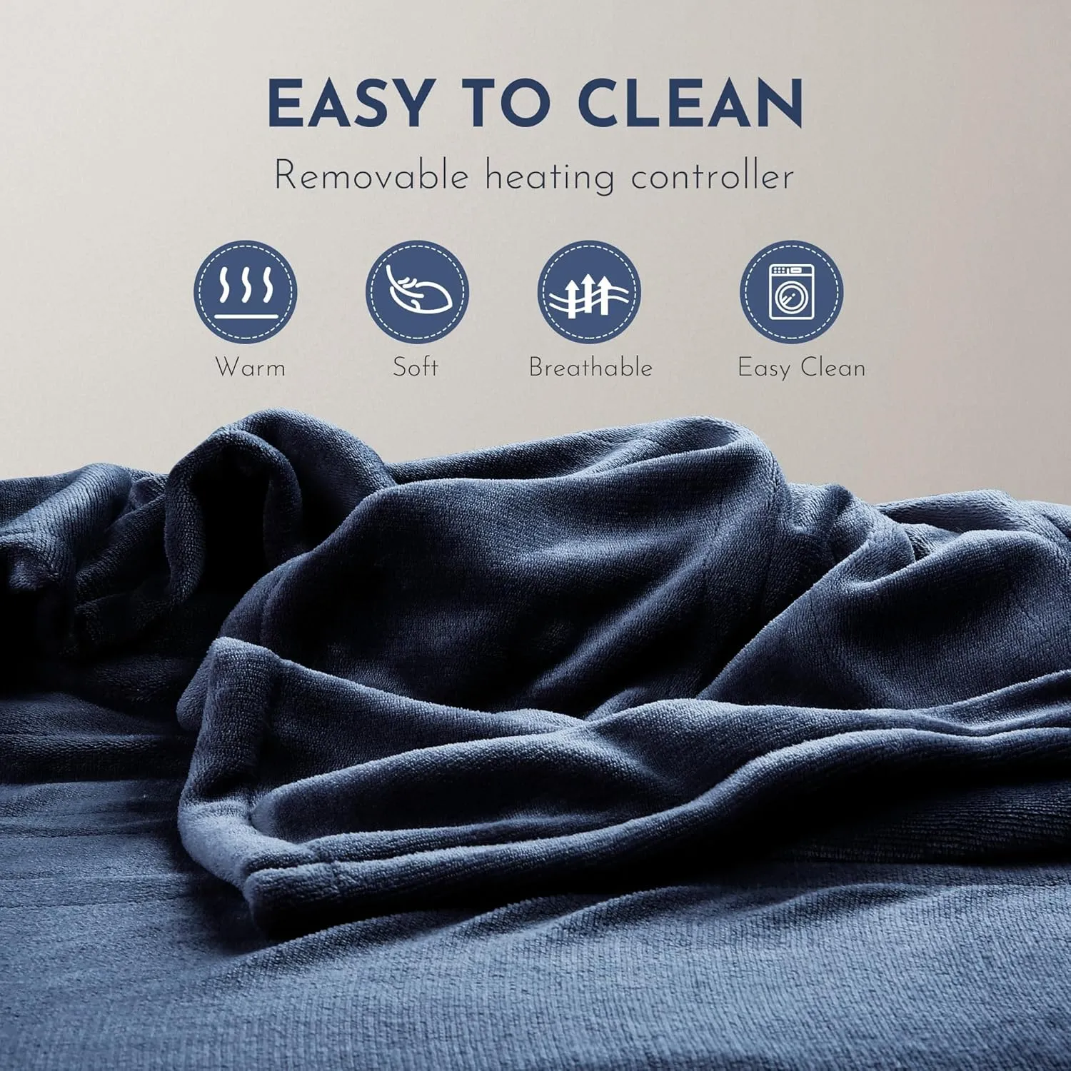 Electric Blanket Heated 72"x84" Full Size Flannel Heated Blanket with 4 Heating Levels & 10 Hours Auto Off, Machine Washable - Dark Blue