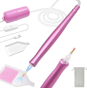 Electric Diamond Art Painting Pen Kit, Vacuum Diamond Art Tools, Includes Storage Tray (Pink)