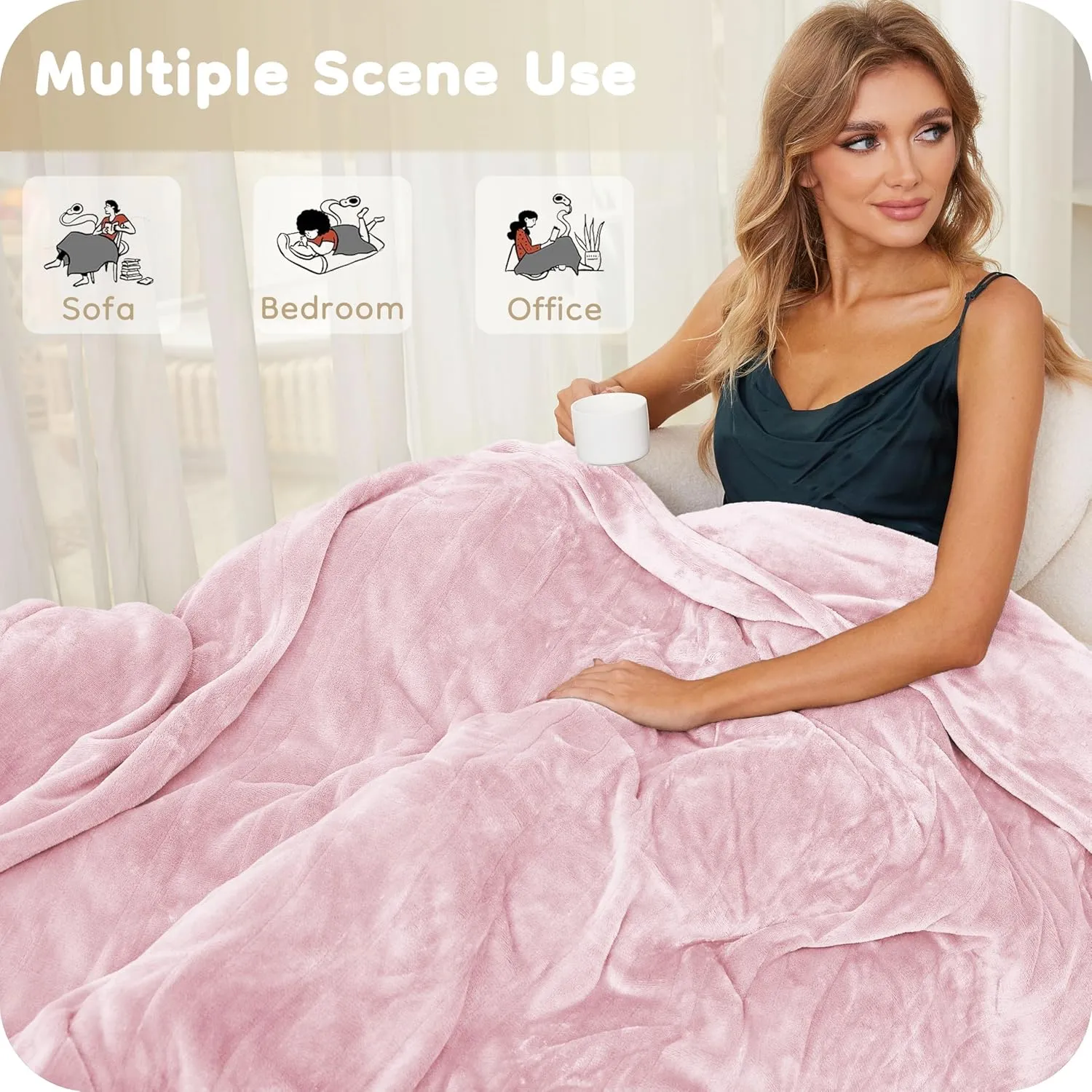 Electric Heated Blanket Breathable Warm 72" x 84" Full Size Flannel Heated Blanket with 1-4 Heating Levels & 10 Hours Auto Shut Off, Control Temperature and Washable, for Sofa and Bed - Pink