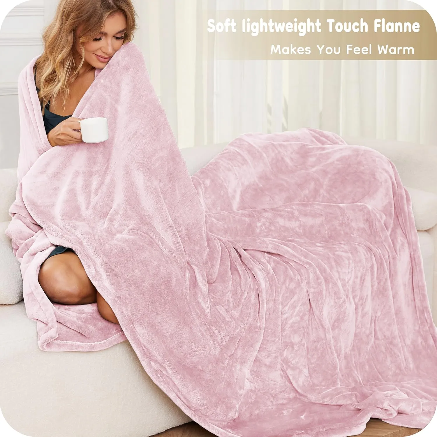 Electric Heated Blanket Breathable Warm 72" x 84" Full Size Flannel Heated Blanket with 1-4 Heating Levels & 10 Hours Auto Shut Off, Control Temperature and Washable, for Sofa and Bed - Pink