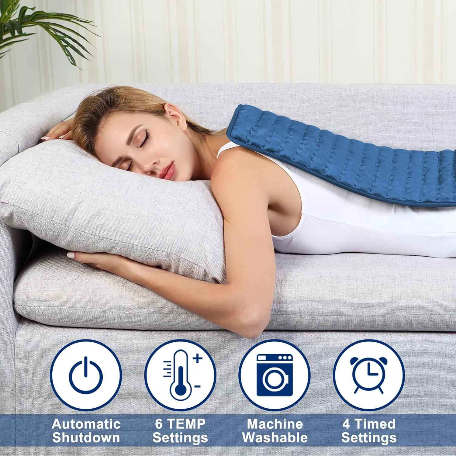 Electric Heating Pad for Back Pain Relief, Heating Pads for Cramps, Auto Shut Off, Machine Washable, Heating pad for Neck and Shoulder, Knee, Arms, Legs, etc. (Dark Blue, 24‘’×20‘’)