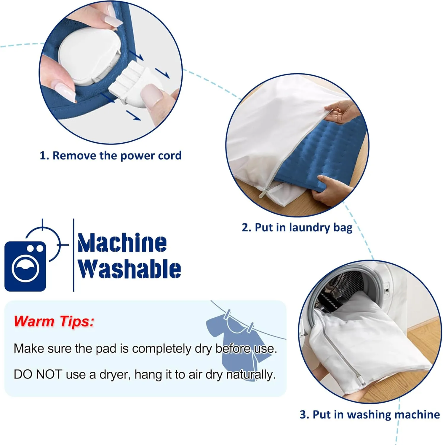 Electric Heating Pad for Back Pain Relief, Heating Pads for Cramps, Auto Shut Off, Machine Washable, Heating pad for Neck and Shoulder, Knee, Arms, Legs, etc. (Dark Blue, 24‘’×20‘’)
