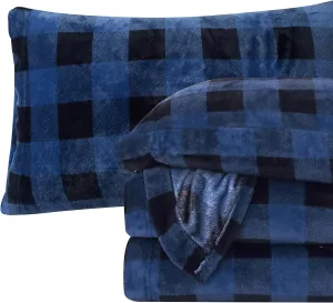 Elegant Comfort Luxuriously Soft 4-Piece Velvet Plush Flannel Sheet Set - Premium Quality - Cozy Warm, Anti-Static, Non Pilling Fuzzy Velvet Flannel Fleece Deep Pocket Sheet Set - Queen, Buffalo Blue