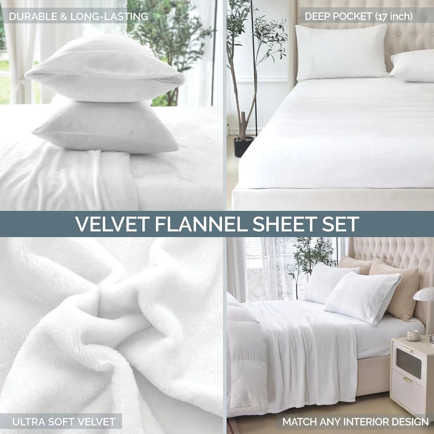 Elegant Comfort Luxuriously Soft 4-Piece Velvet Plush Flannel Sheet Set - Premium Quality - Cozy Warm, Anti-Static, Non Pilling Fuzzy Velvet Flannel Fleece Deep Pocket Sheet Set - Queen, Buffalo Blue