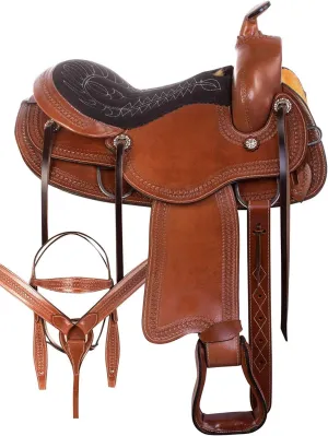 Elegant Elite Leather Barrel Racing Saddle Made of Genuine Pure Leather Barrel Horse Saddle Light Weight Saddles Long Horn Racing Saddles (17 inches, Moccasin Brown)
