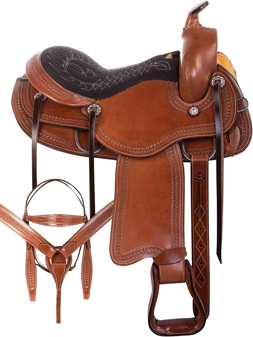 Elegant Elite Leather Barrel Racing Saddle Made of Genuine Pure Leather Barrel Horse Saddle Light Weight Saddles Long Horn Racing Saddles (17 inches, Moccasin Brown)