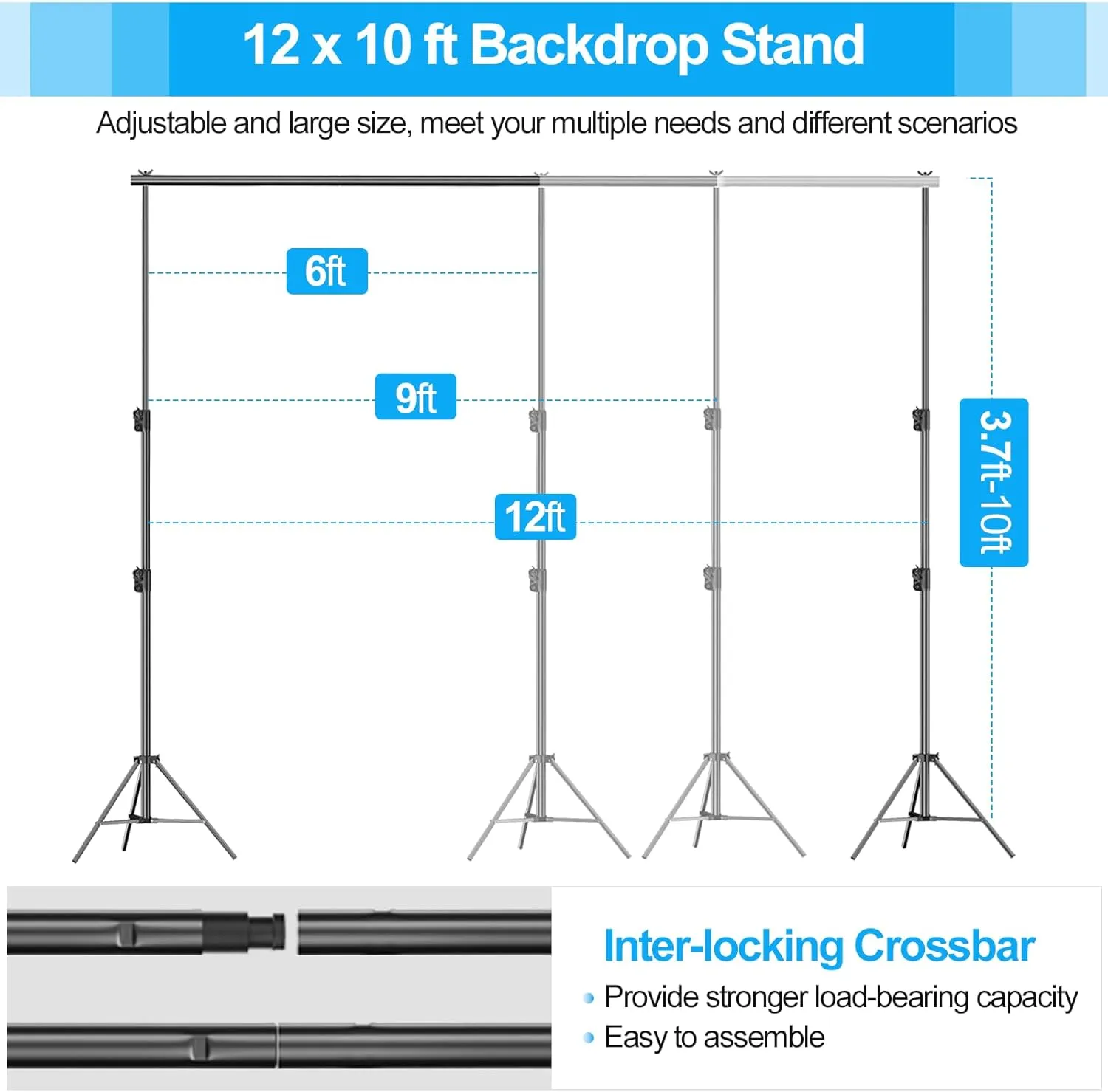 EMART Heavy Duty Backdrop Stand 10 x 12ft Photo Video Studio Adjustable Photography Background Support System Kit with Carry Bag