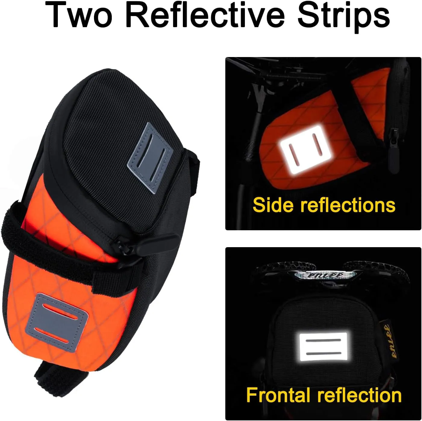 ENLEE Bike Seat Bag Waterproof Bicycle Saddle Bag Reflective Bike Accessories Storage Pouch Under Seat for Road Mountain Foldable Bikes Small Orange