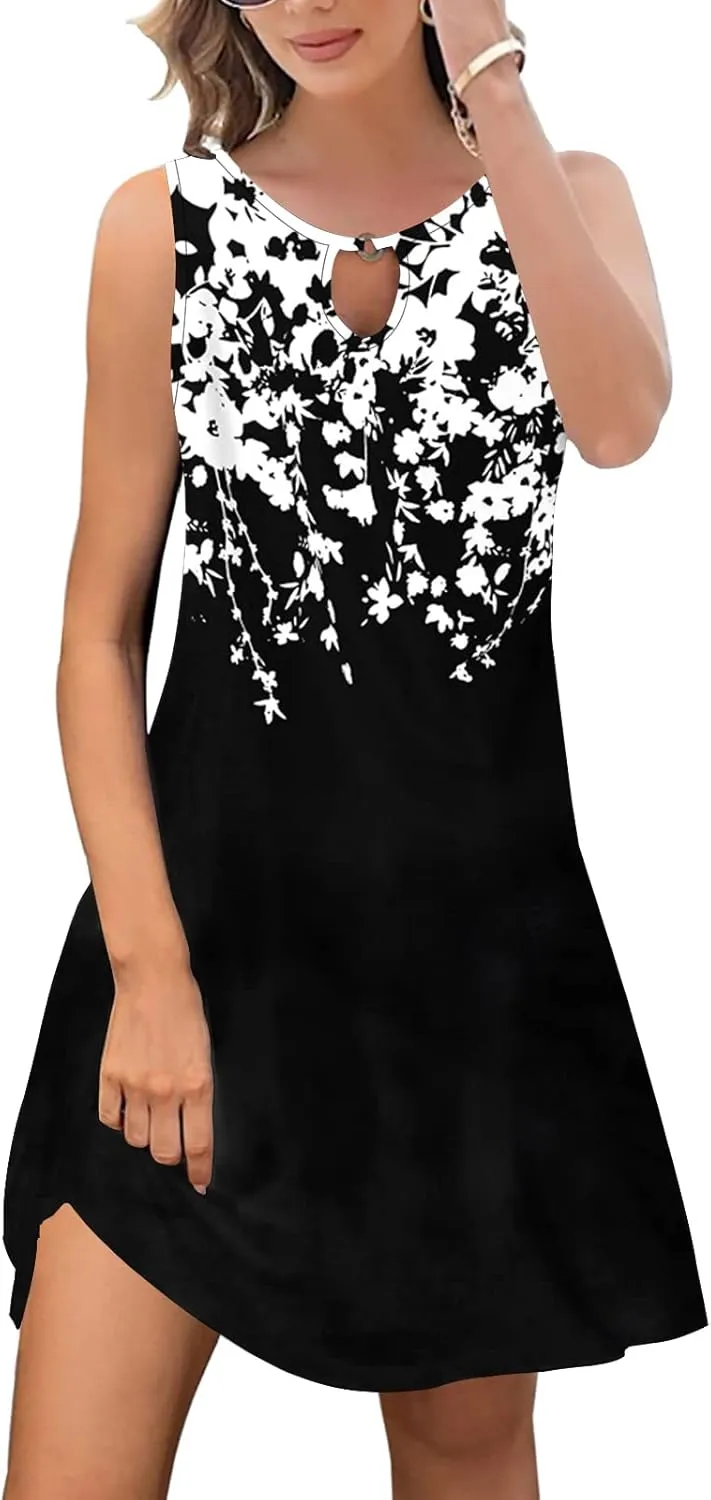 ETCYY Summer Dresses for Women 2025 Trendy Boho Floral Print Beach Cover Up Casual Spring Sleeveless Sundresses