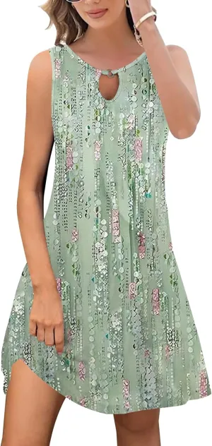 ETCYY Summer Dresses for Women 2025 Trendy Boho Floral Print Beach Cover Up Casual Spring Sleeveless Sundresses
