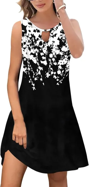 ETCYY Summer Dresses for Women 2025 Trendy Boho Floral Print Beach Cover Up Casual Spring Sleeveless Sundresses