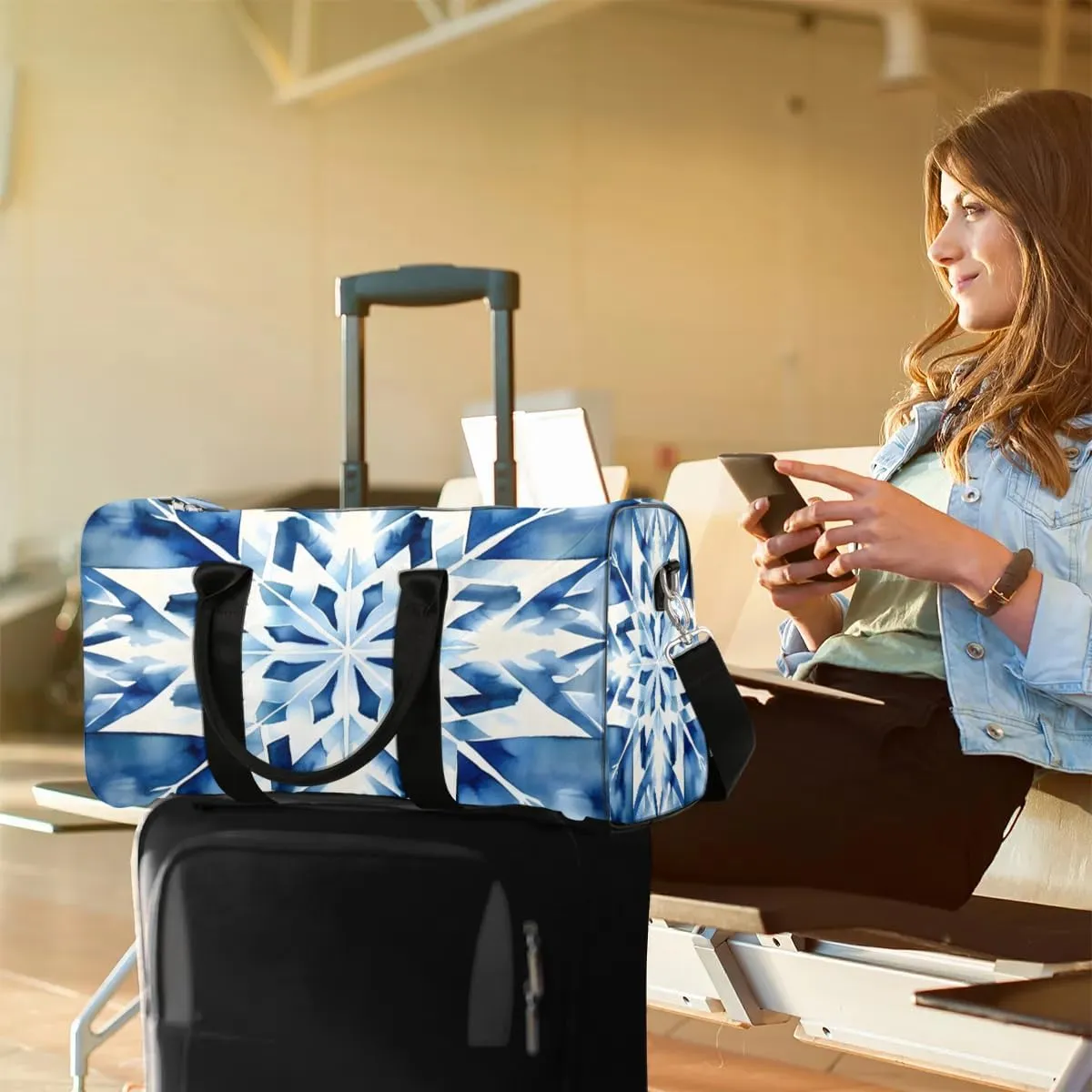 Ethnic Travel Duffel Bag for Women Men Tie Dye Waterproof Foldable Overnight Weekender Bag Large Capacity Sports Gym Bag