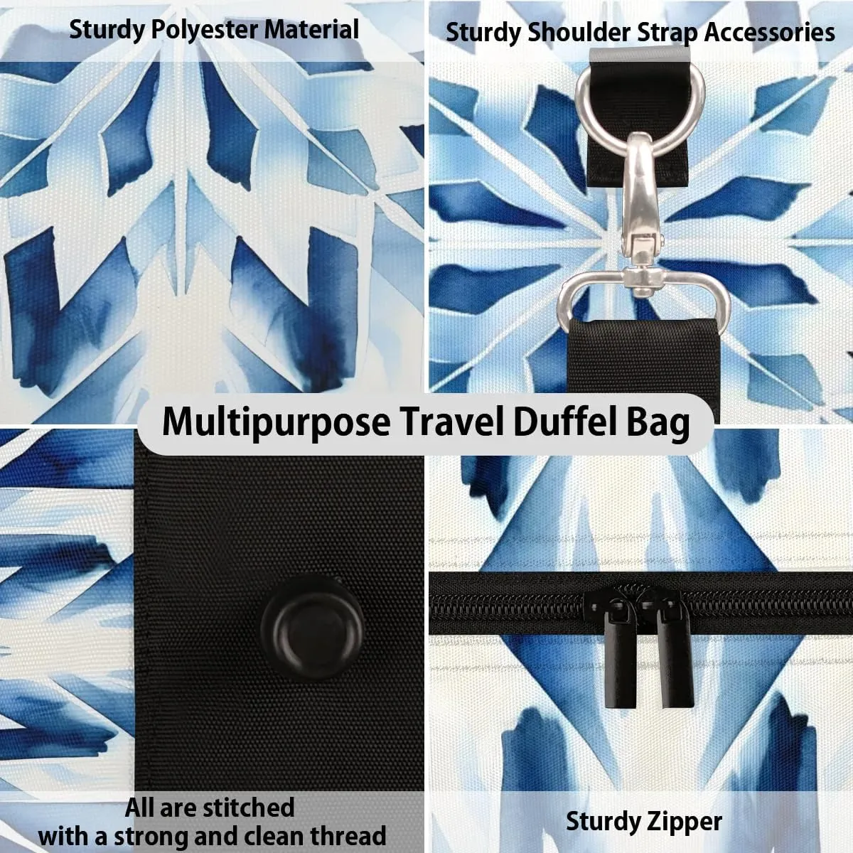 Ethnic Travel Duffel Bag for Women Men Tie Dye Waterproof Foldable Overnight Weekender Bag Large Capacity Sports Gym Bag