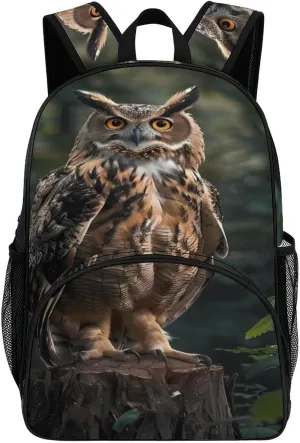 Eurasian Eagle Owl Backpack Print Laptop Bag Shoulder Bags Travel Casual Daypacks For Women Men
