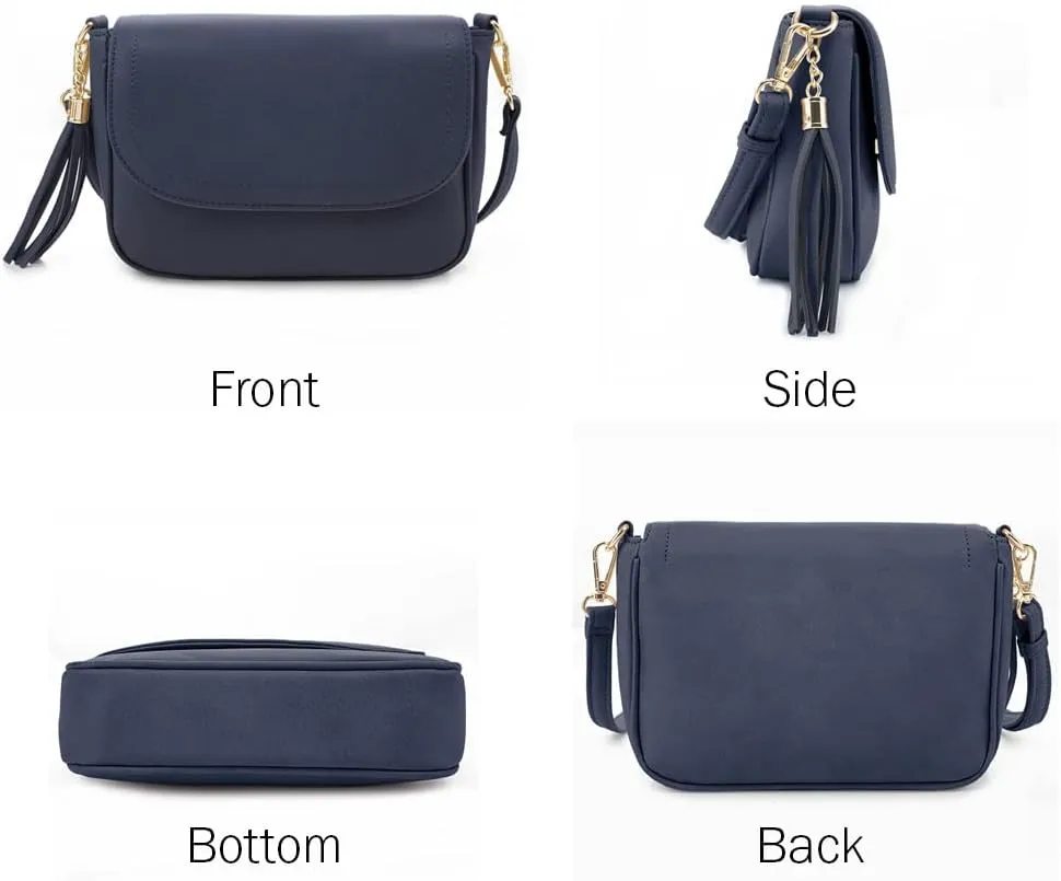 EVVE Small Crossbody Bags for Women Trendy Flap Saddle Purses with Tassel Vegan leather Shoulder bag