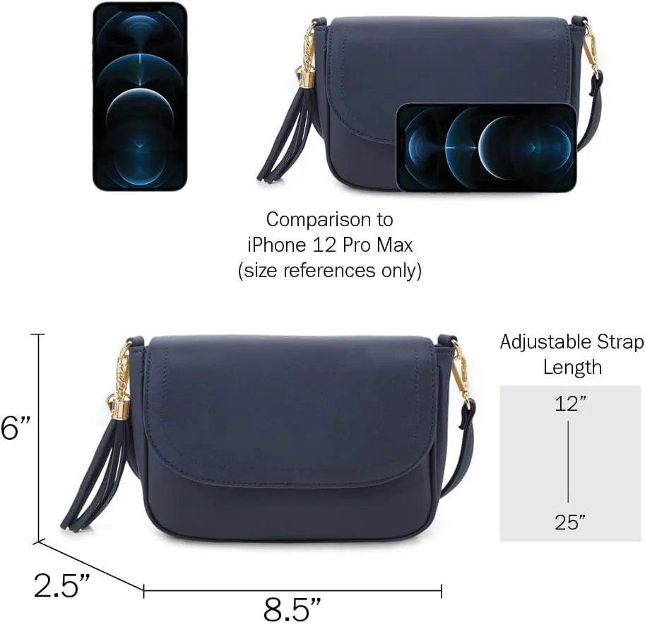 EVVE Small Crossbody Bags for Women Trendy Flap Saddle Purses with Tassel Vegan leather Shoulder bag