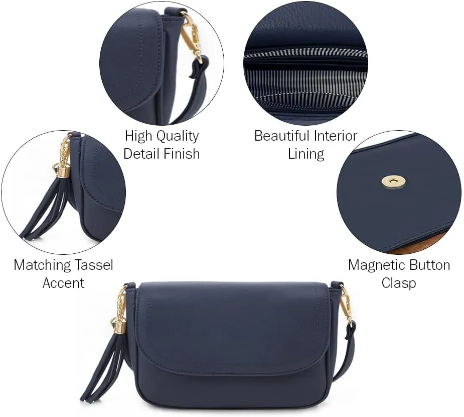 EVVE Small Crossbody Bags for Women Trendy Flap Saddle Purses with Tassel Vegan leather Shoulder bag