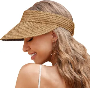 EW East Water Women's Natural Straw Sun Hat, Visor for Women, Beach Hats for Women, 50 SPF Sun Protection, One Size Fits Most