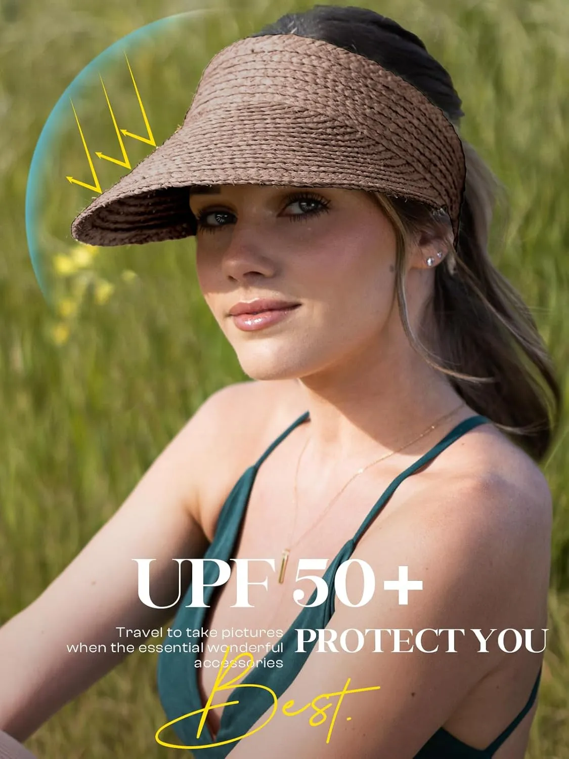 EW East Water Women's Natural Straw Sun Hat, Visor for Women, Beach Hats for Women, 50 SPF Sun Protection, One Size Fits Most