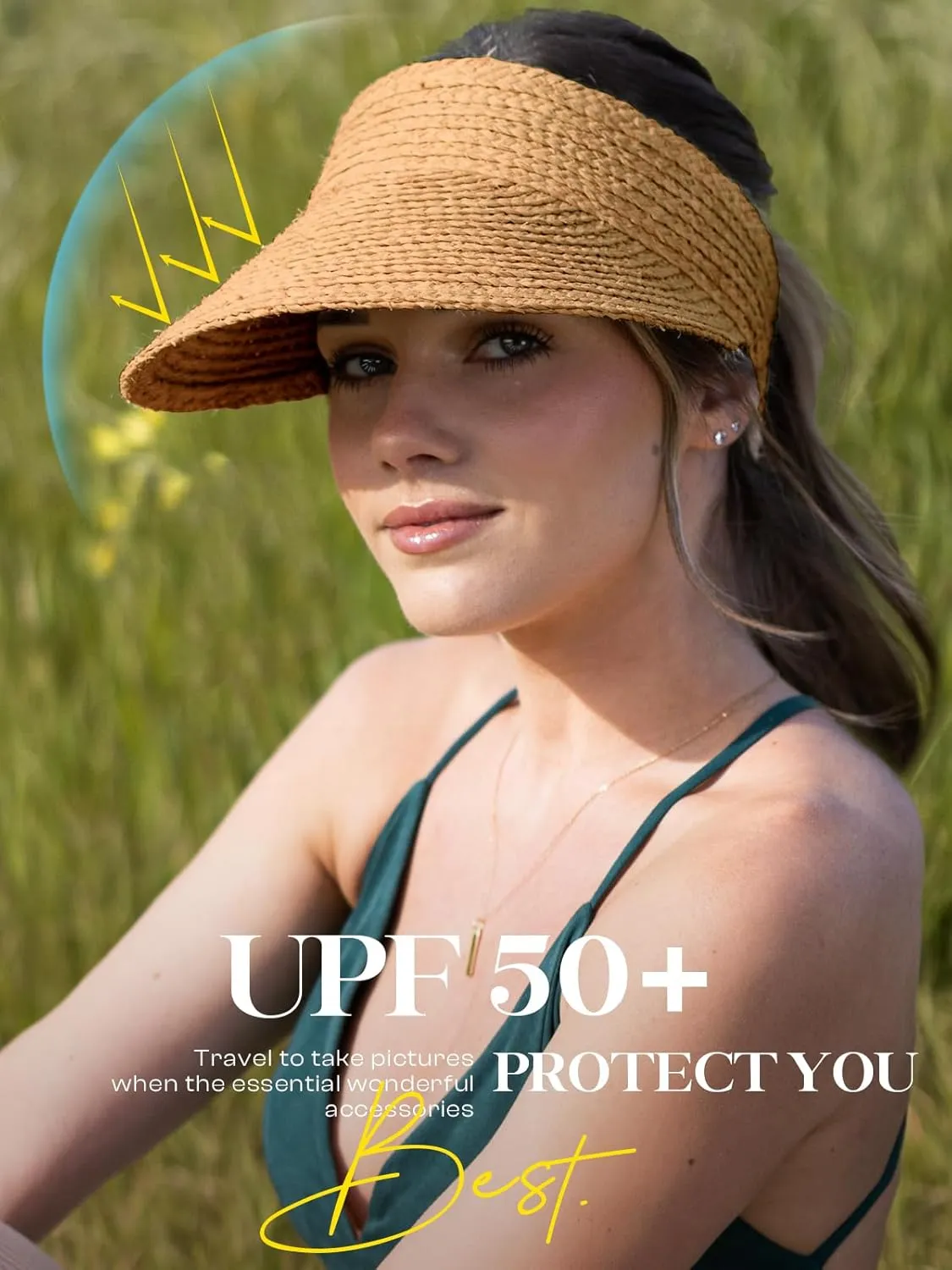 EW East Water Women's Natural Straw Sun Hat, Visor for Women, Beach Hats for Women, 50 SPF Sun Protection, One Size Fits Most