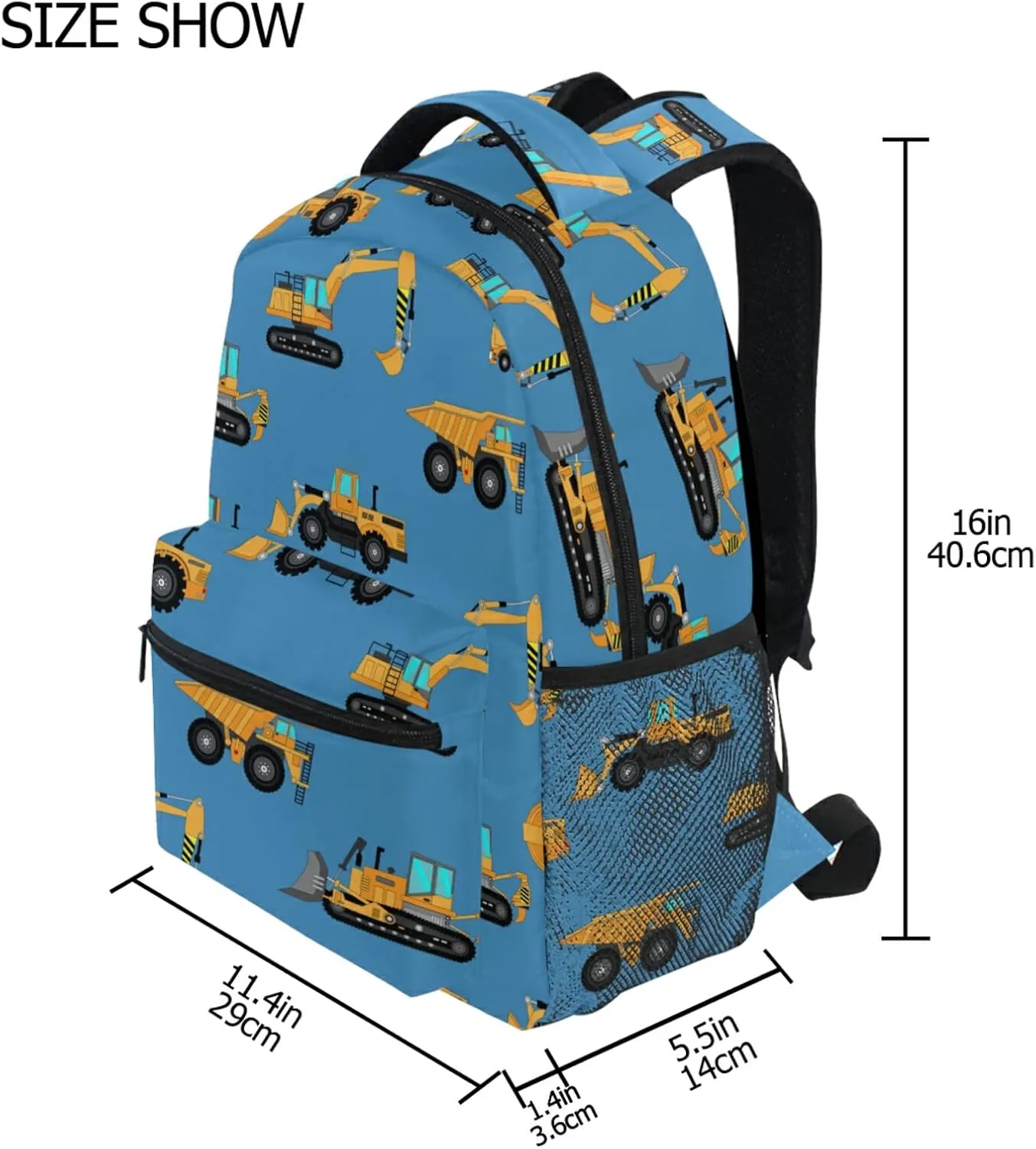 Excavator Concrete Mixer Kids Backpack for Boys Girls,Kids Daypacks ​Elementary Toddler School Bags Preschool Bookbag Travel Bag (041409),Over 3 years old