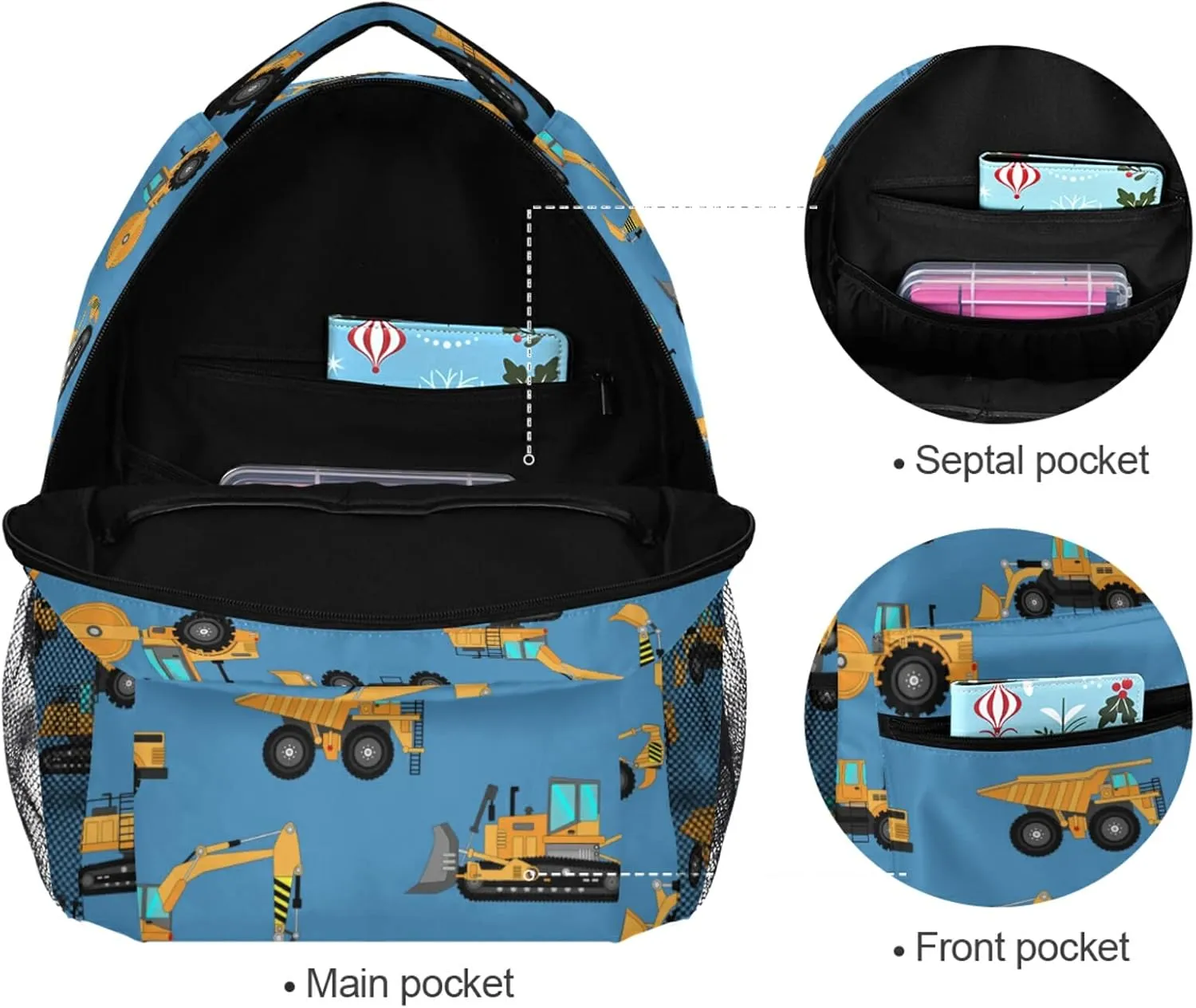 Excavator Concrete Mixer Kids Backpack for Boys Girls,Kids Daypacks ​Elementary Toddler School Bags Preschool Bookbag Travel Bag (041409),Over 3 years old