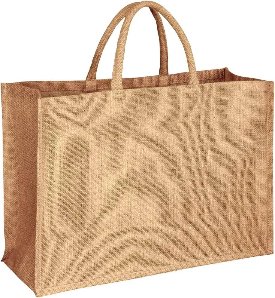 Extra Large Jute Burlap Tote Bags, 10 Pack, Eco-Friendly Beach Bags, Cotton Handles 18”x 13”x 8