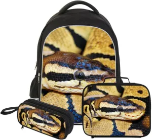 Fashion Snake Print School Backpack Bookbag Lunch Box Pencil Pouch