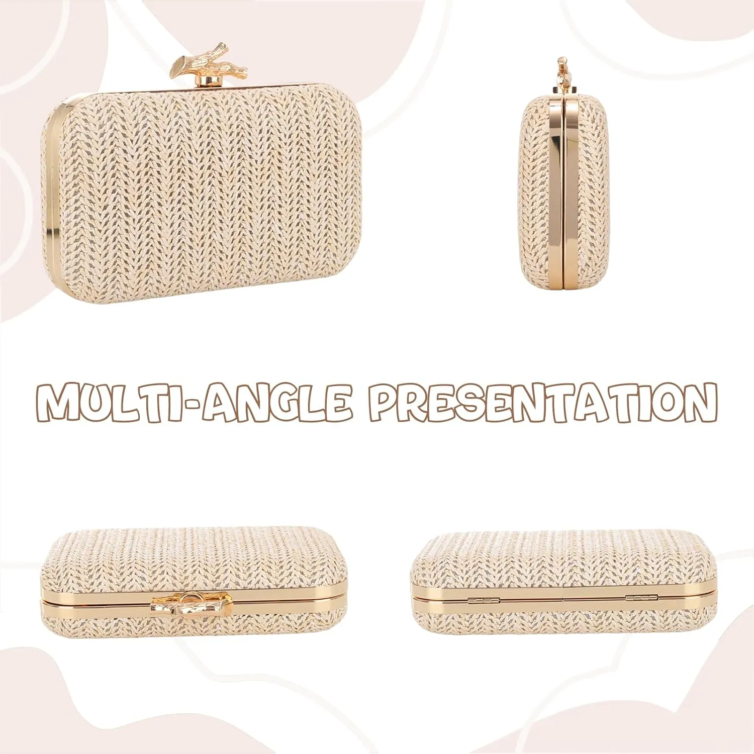 Fecialy Straw Clutch Purse for Women Summer Evening Handbag Straw Crossbody Shoulder Bag Woven Raffia Beach Purse