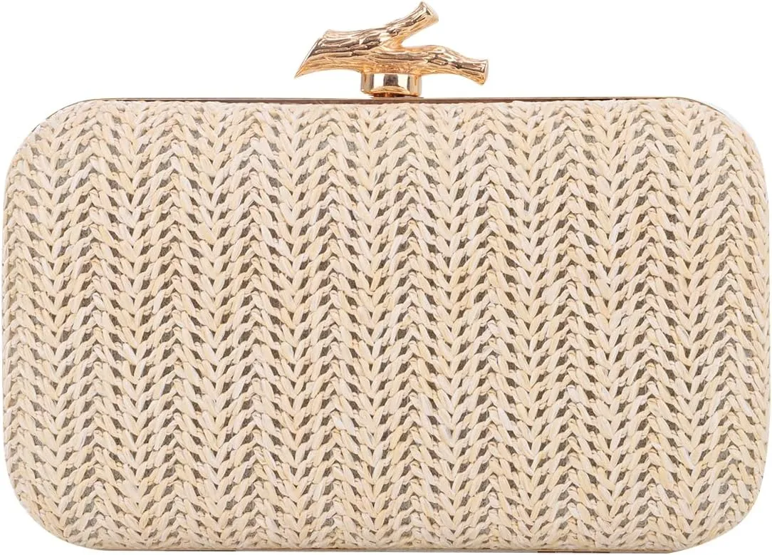 Fecialy Straw Clutch Purse for Women Summer Evening Handbag Straw Crossbody Shoulder Bag Woven Raffia Beach Purse