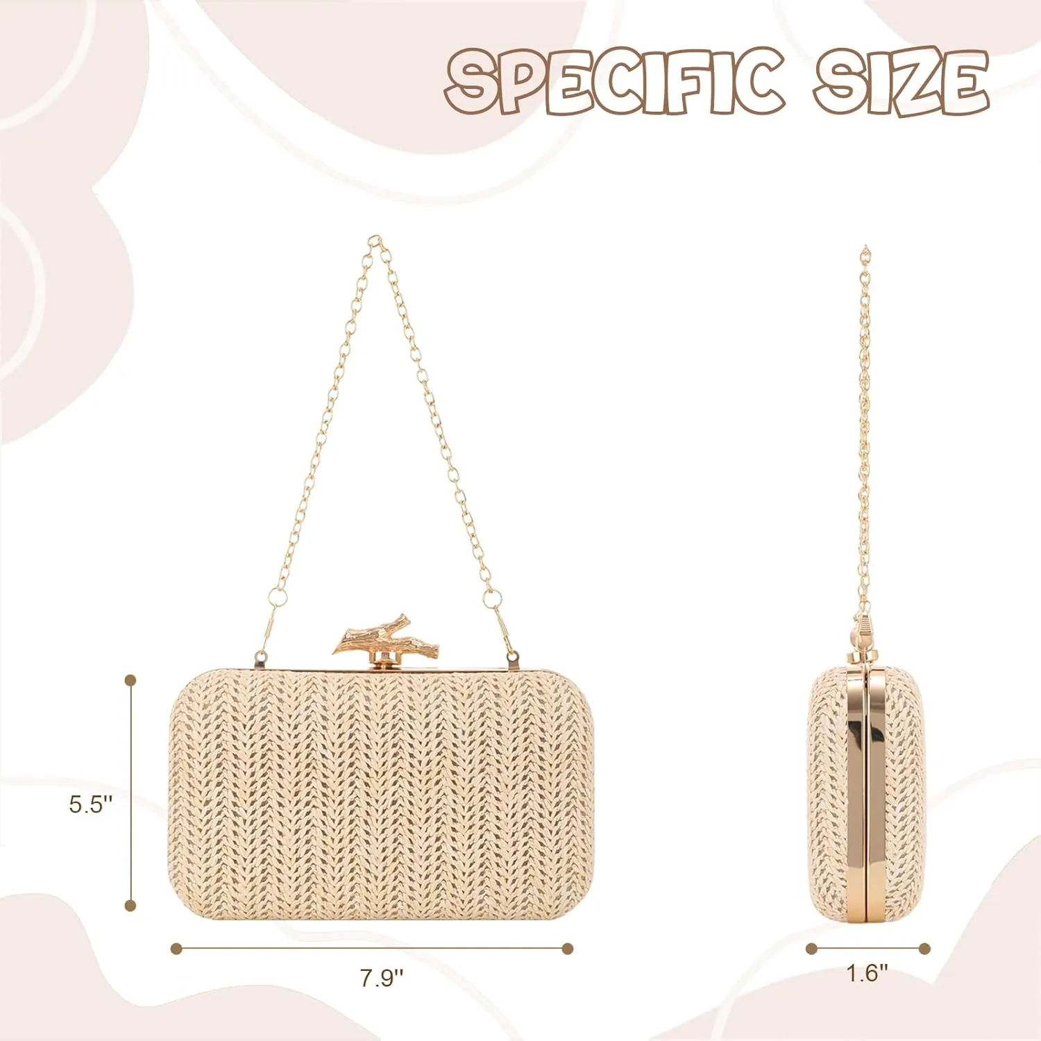 Fecialy Straw Clutch Purse for Women Summer Evening Handbag Straw Crossbody Shoulder Bag Woven Raffia Beach Purse